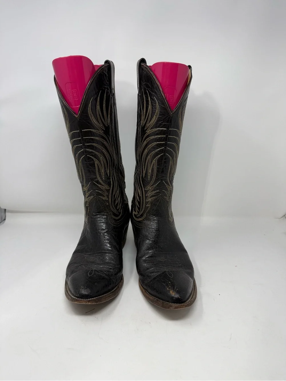 Vintage Nocona Black Western Stitched Leather Boots Sz 9 (NYMBSA)